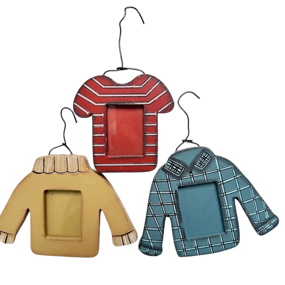 Set of Three Hanging Sweater And Shirt Shaped Picture Frames